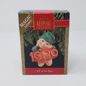 1990 Hallmark Elf of the Year Magic Light Handcrafted Keepsake Holiday Ornament.